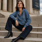 Hoodie van corduroy met halve knoopsluiting voor dames