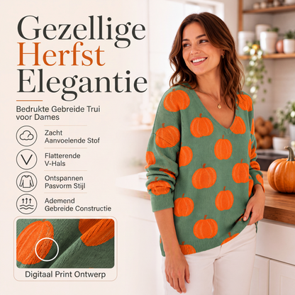 Casual gebreide damesblouse met V-hals en print