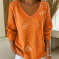 Casual gebreide damesblouse met V-hals en print