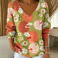 Casual gebreide damesblouse met V-hals en print