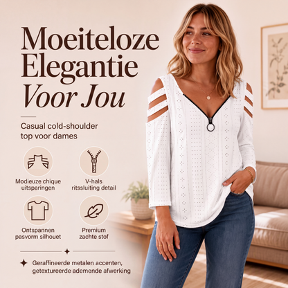 T-shirt met uitlopende schouders en rits voor dames