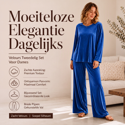 Fluwelen set voor dames: top met lange mouwen en wijde broek