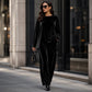 Fluwelen set voor dames: top met lange mouwen en wijde broek
