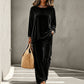 Fluwelen set voor dames: top met lange mouwen en wijde broek