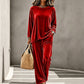 Fluwelen set voor dames: top met lange mouwen en wijde broek