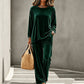 Fluwelen set voor dames: top met lange mouwen en wijde broek
