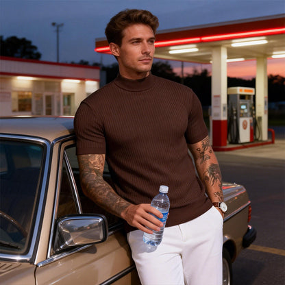 Casual T-shirt met slanke pasvorm en hoge kraag voor heren