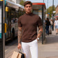 Casual T-shirt met slanke pasvorm en hoge kraag voor heren