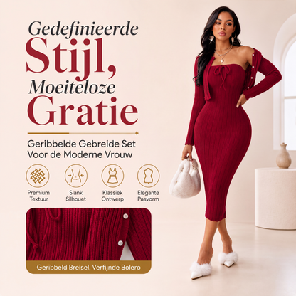 Geribbelde bodycon-jurk voor dames met kort vest