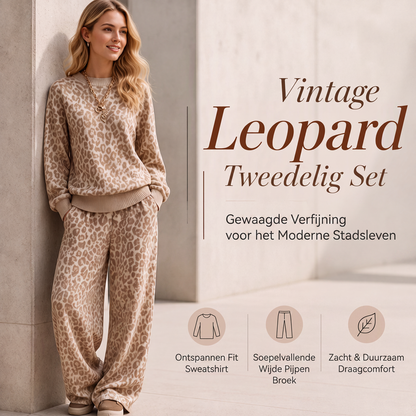 🔥Gratis verzending✈️Damesluipaardprint sweatshirt en set met wijde pijpen broek