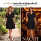 Elegante damesjurk met pofmouwen en V-hals