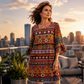 🌸 Nieuwe Collectie 👗 Dames Geplooide Jurk met Etnische Print en V-Hals – Uniek design, elegante uitstraling & comfortabele pasvorm ✨
