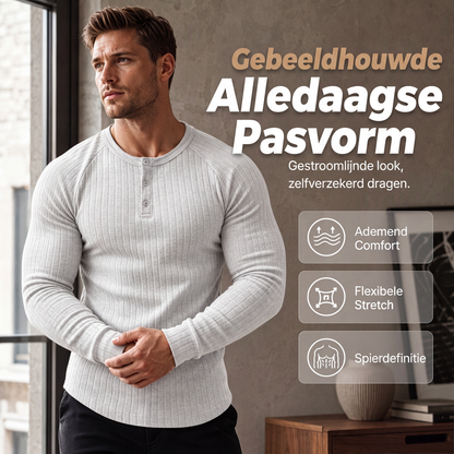 Heren Slim Fit Henley-shirt