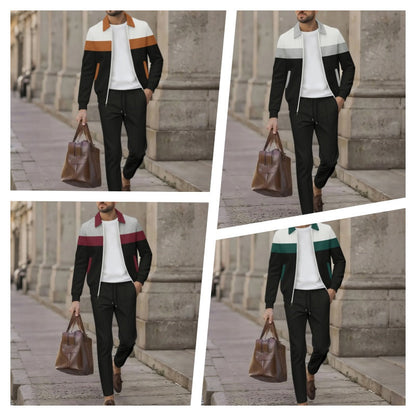 Trendy tweedelige herenset – jasje en broek met kleurblokken