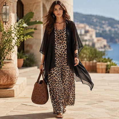 Chique vloeiende maxi-jurk en cover-up set voor dames
