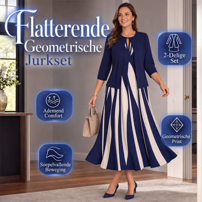 Flatterende jurkenset met geometrisch patroon