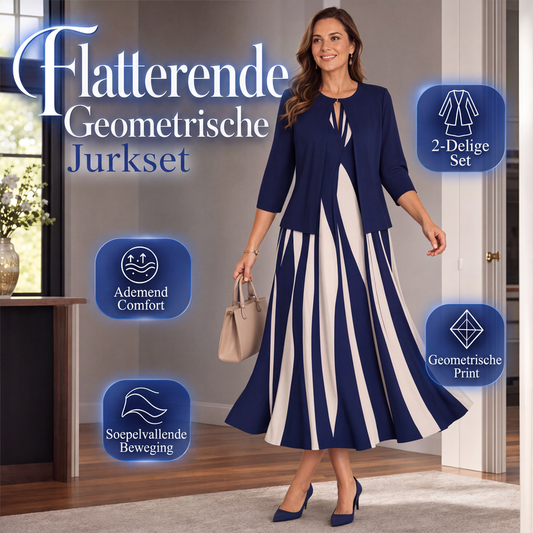 Flatterende jurkenset met geometrisch patroon