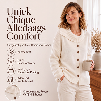 🔥 Nieuw Binnen ✨ Dames Gebreid Vest met Onregelmatige Kraag – Uniek Design & Zachte Comfortabele Pasvorm 💕