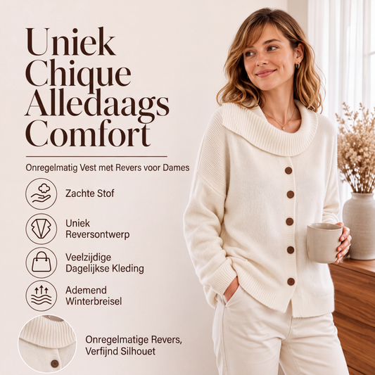🔥 Nieuw Binnen ✨ Dames Gebreid Vest met Onregelmatige Kraag – Uniek Design & Zachte Comfortabele Pasvorm 💕