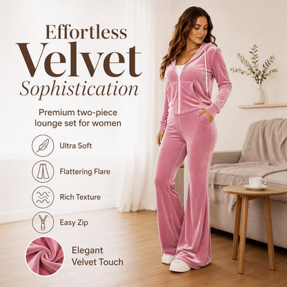 Set met een fluwelen hoodie met rits en een broek met uitlopende pijpen voor dames