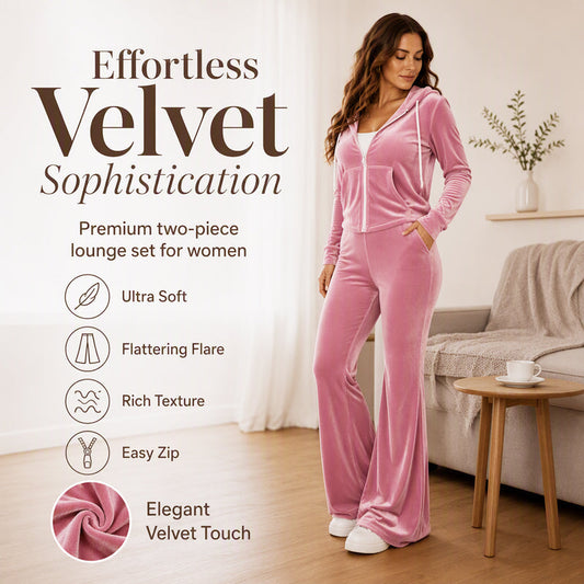 Set met een fluwelen hoodie met rits en een broek met uitlopende pijpen voor dames