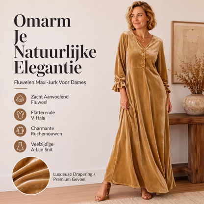 Elegante fluwelen maxi-jurk voor dames met geplooide mouwen