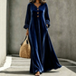 Elegante fluwelen maxi-jurk voor dames met geplooide mouwen