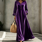 Elegante fluwelen maxi-jurk voor dames met geplooide mouwen