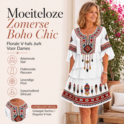 Dames vintage etnische print gelaagde jurk