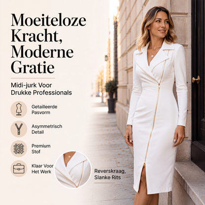 Asymmetrische damesjurk met ritssluiting aan de voorkant en split