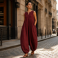 Dames mouwloze V-hals wijdpijpen jumpsuit met zakken