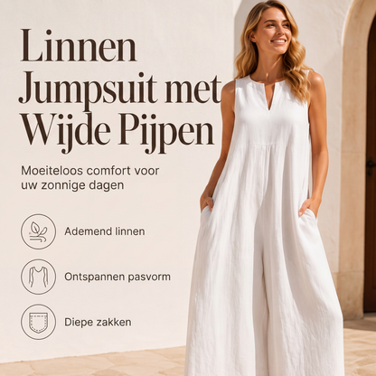 Dames mouwloze V-hals wijdpijpen jumpsuit met zakken