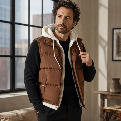 Verdikte gewatteerde winterbodywarmer met capuchon