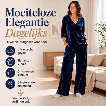 Damesfluwelen set met V-hals top en wijde pijpen broek