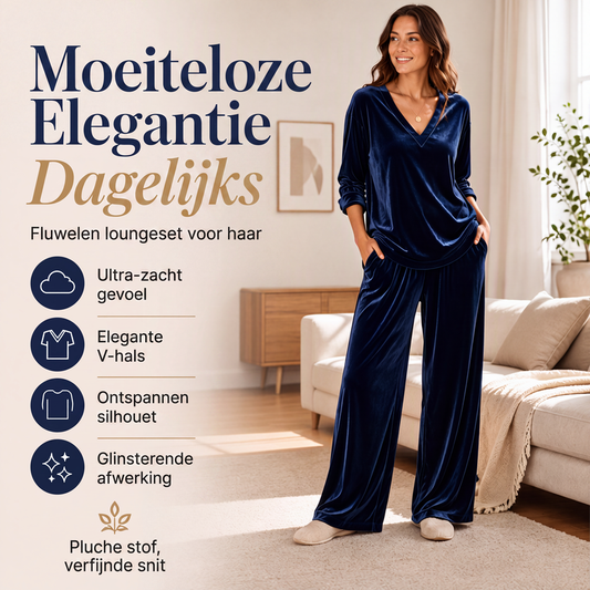 Damesfluwelen set met V-hals top en wijde pijpen broek