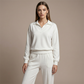 Dames set van blouse met lange mouwen en wijde pijpen broek