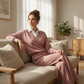 Dames set van blouse met lange mouwen en wijde pijpen broek