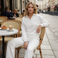 Dames set van blouse met lange mouwen en wijde pijpen broek