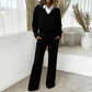 Dames set van blouse met lange mouwen en wijde pijpen broek