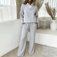 Dames set van blouse met lange mouwen en wijde pijpen broek