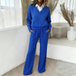 Dames set van blouse met lange mouwen en wijde pijpen broek