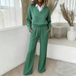Dames set van blouse met lange mouwen en wijde pijpen broek