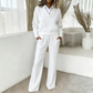 Dames set van blouse met lange mouwen en wijde pijpen broek