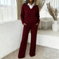 Dames set van blouse met lange mouwen en wijde pijpen broek