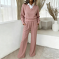 Dames set van blouse met lange mouwen en wijde pijpen broek