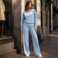 Dames fluwelen hoodie en gestreepte broek set