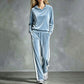 Dames fluwelen hoodie en gestreepte broek set