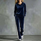 Dames fluwelen hoodie en gestreepte broek set