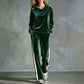 Dames fluwelen hoodie en gestreepte broek set