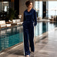 Dames fluwelen hoodie en gestreepte broek set